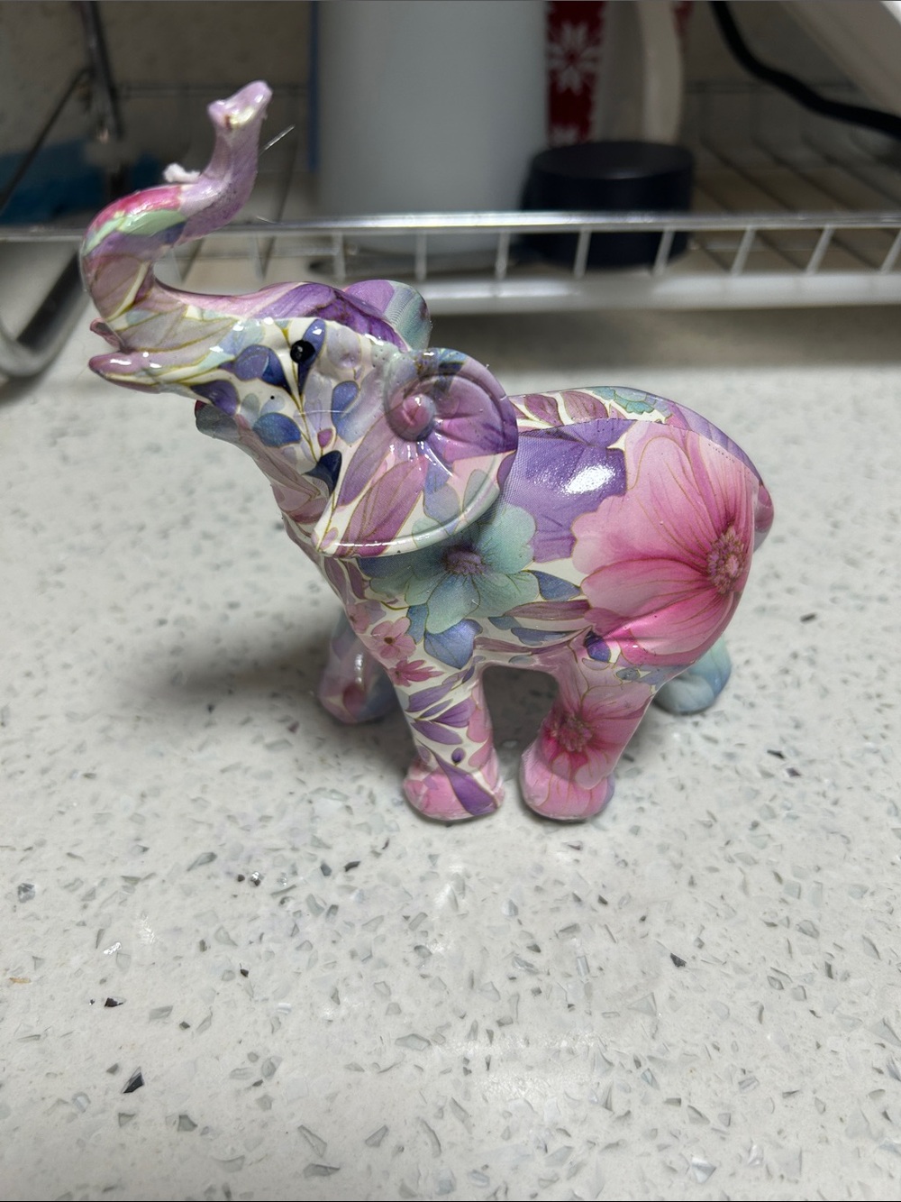 Floral Pattern Pink Purple Elephant Figurine - Decorative Home Art